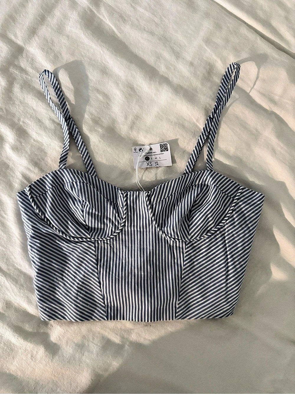 Bershka Blue & White Striped Crop Top XS